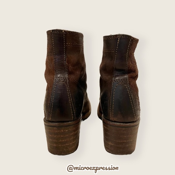 $428 Frye Sabrina 6G Lace Up Dark Brown Real Leather Suede Moto Combat Moto Boot - Picture 9 of 13